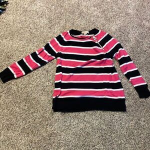 MICHAEL Michael Kors Pink and Black Striped Sweater